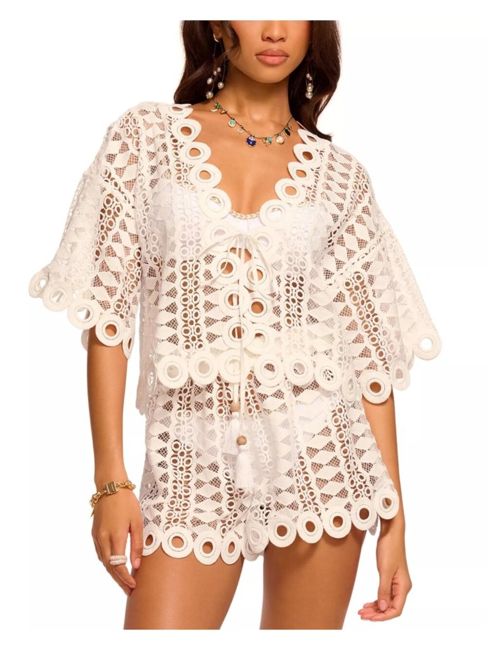 NWT Ramy Brook Dottie Swim Cover-Up Top White Cotton Size Small